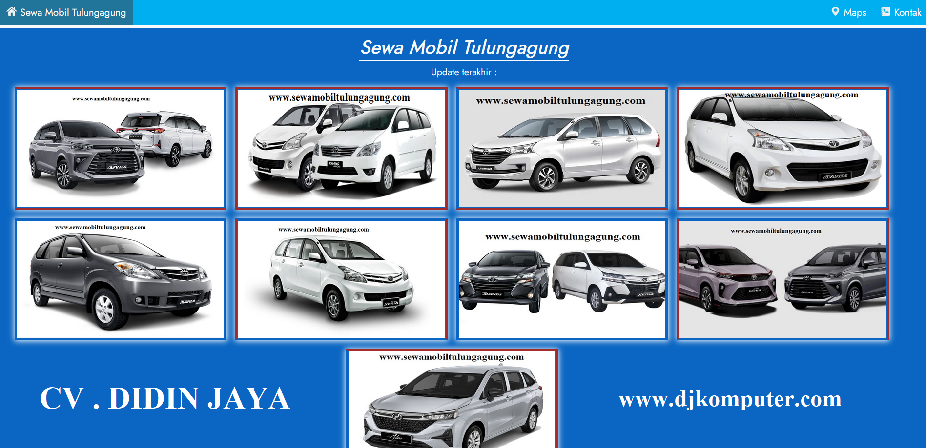 <p>Pembuatan website sewamobiltulungagung.com merupakan persewaan mobil yang berada di Tulungagung Jawa Timur yang mengedepankan kualitas mobil yang menjadi kebanggan warga Tulungagung dan sekitarnya. Sehingga sewamobiltulungagung.com merupakan tempat terbaik untuk anda yang ingin menyewa mobil dengan kualitas terbaik.</p>